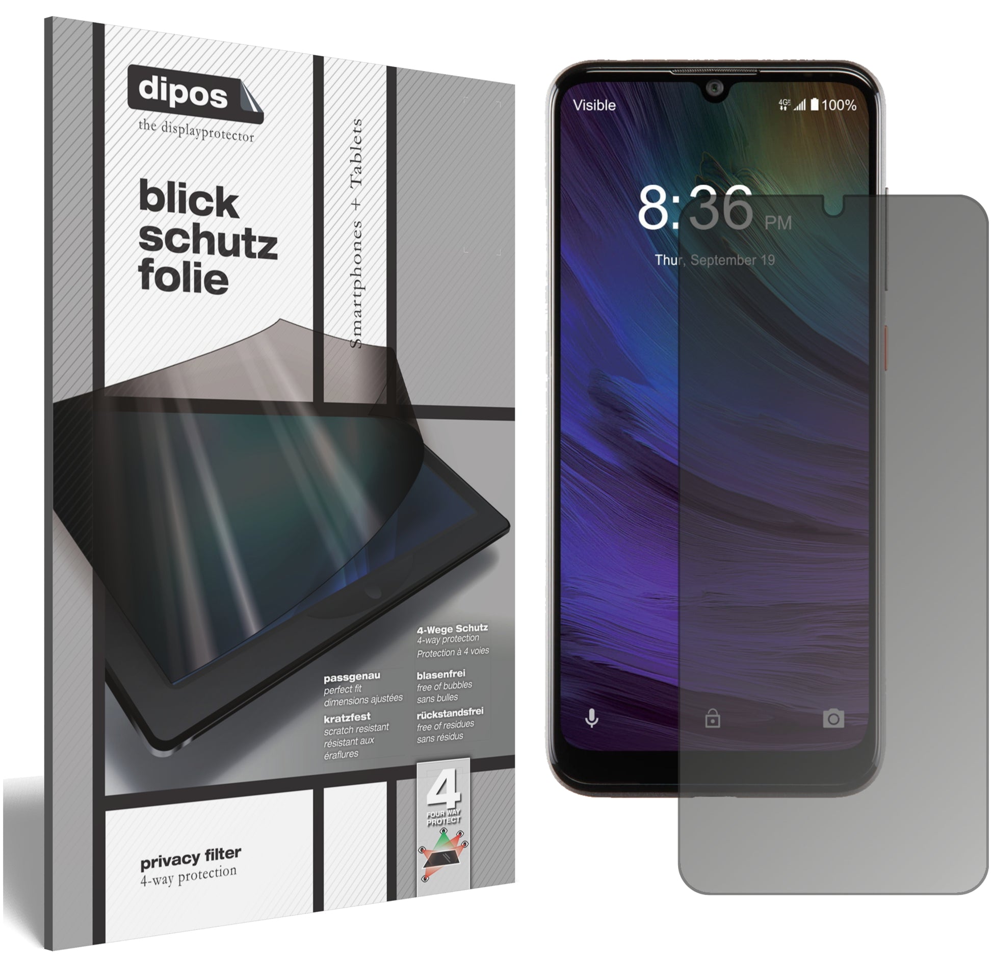 Blickschutzfolie von dipos passend für ZTE Blade A7 Prime, präziser Zuschnitt und blasenfrei montiert