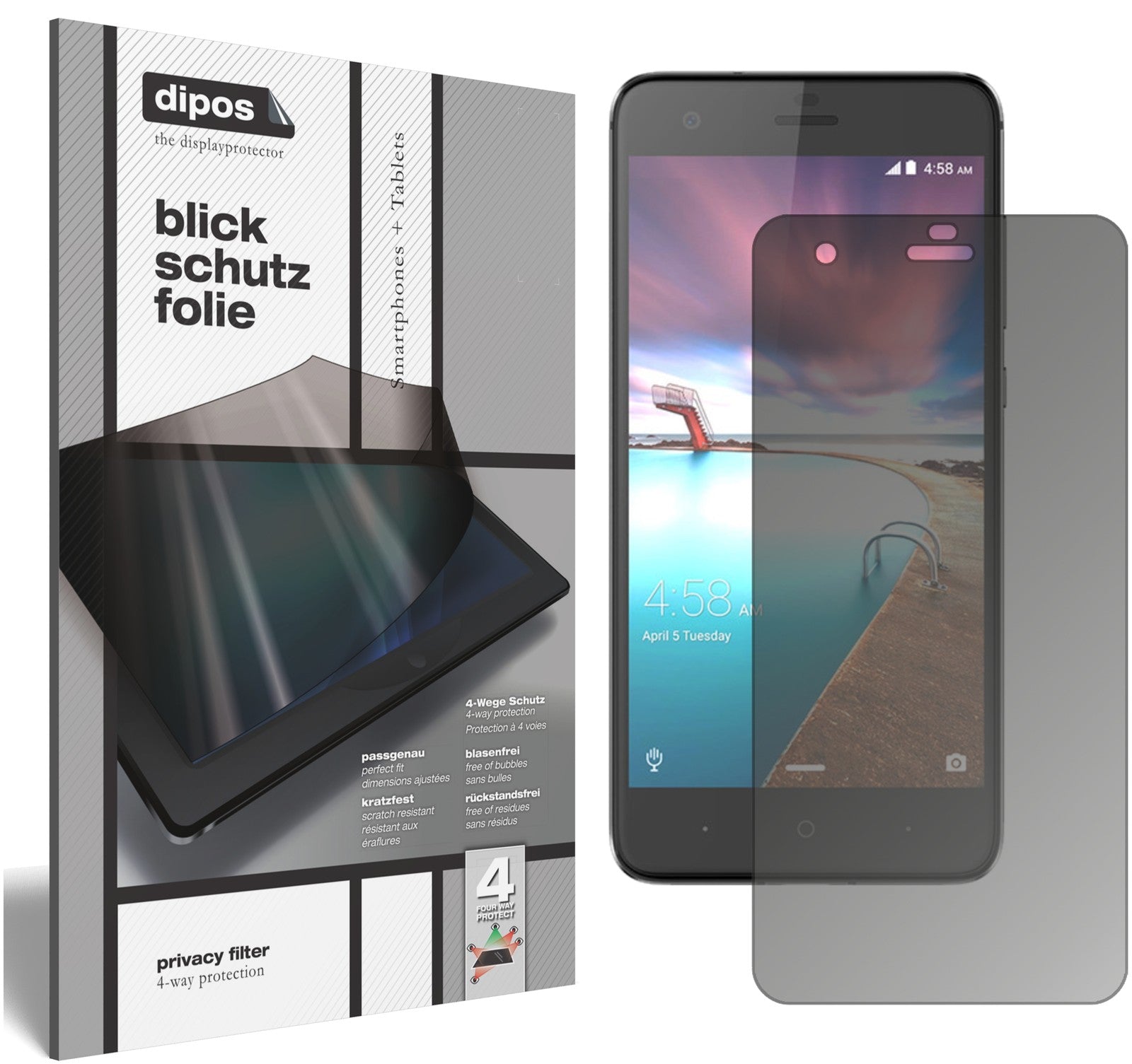 Blickschutzfolie von dipos passend für ZTE Hawkeye, präziser Zuschnitt und blasenfrei montiert