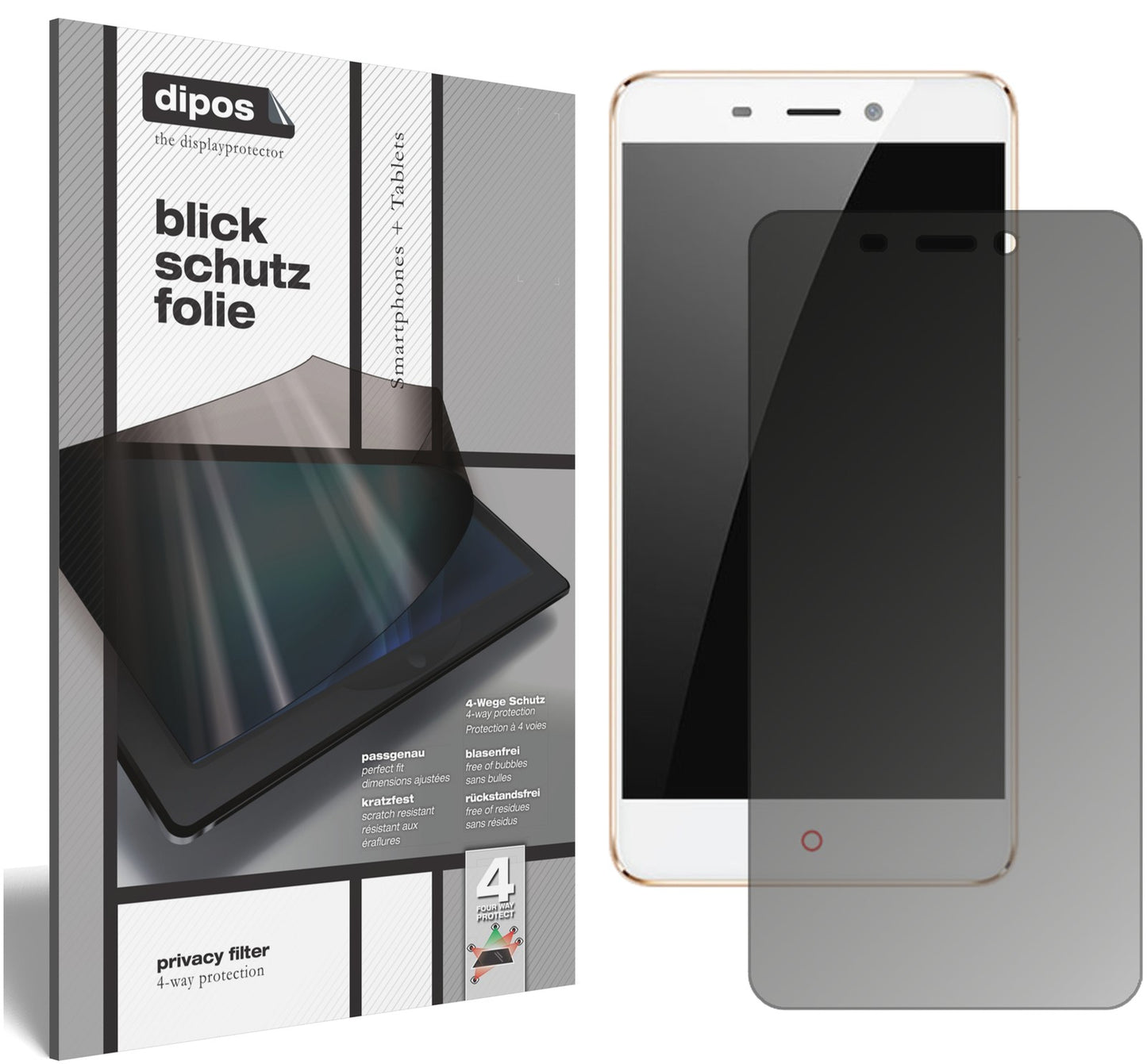 Blickschutzfolie von dipos passend für ZTE Nubia N1, präziser Zuschnitt und blasenfrei montiert