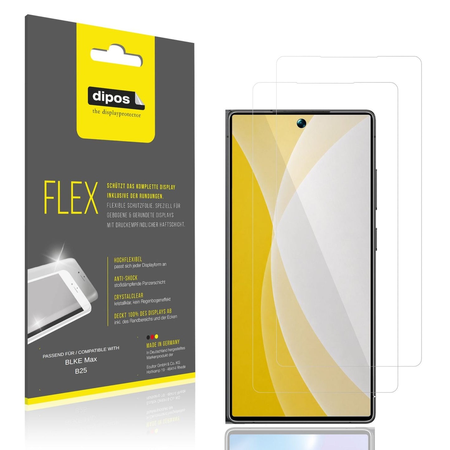 Klare Displayschutzfolie von dipos passend für BLKE Max B25, 100% Displayabdeckung und blasenfreie Montage