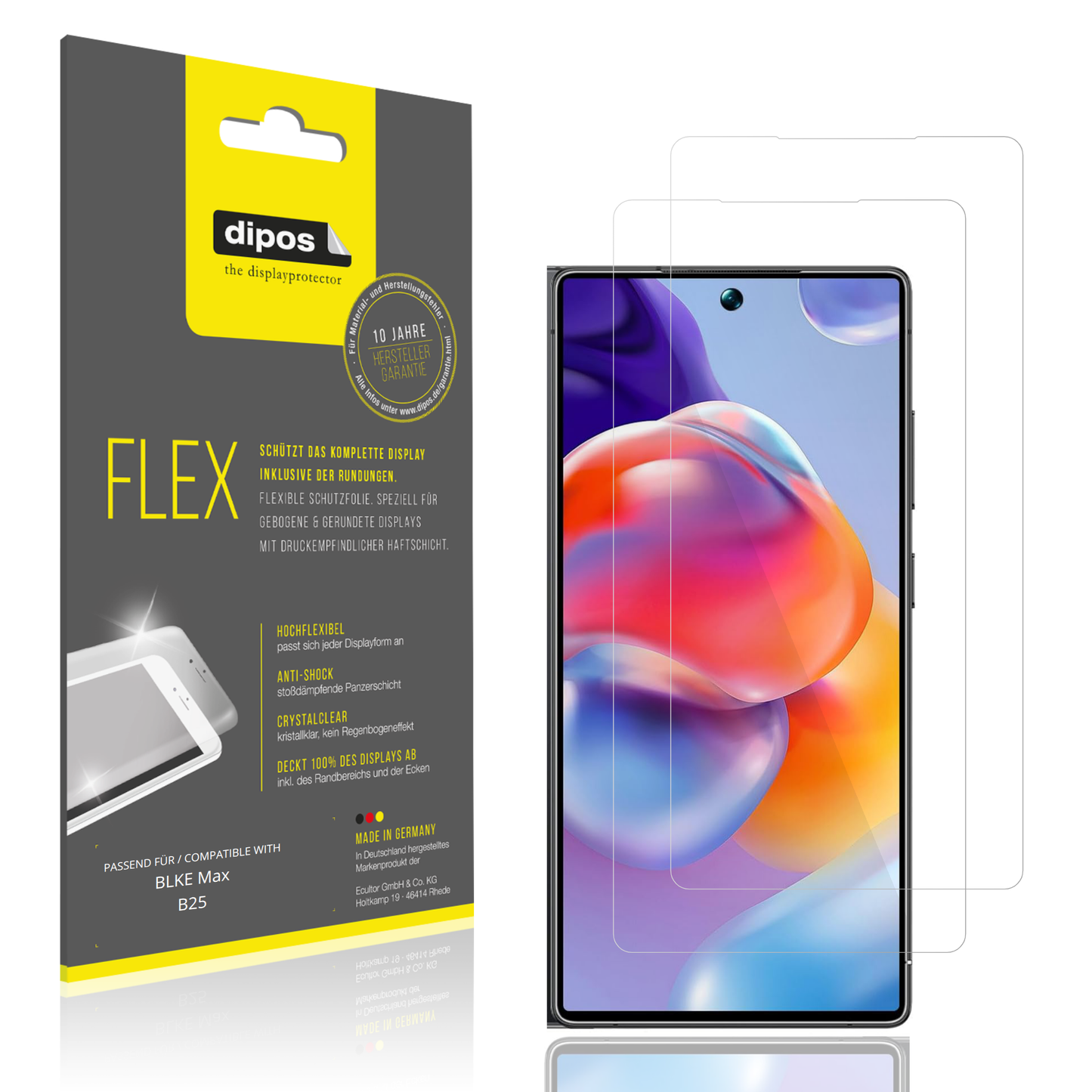 Klare Displayschutzfolie von dipos passend für BLKE Max B25, 100% Displayabdeckung und blasenfreie Montage