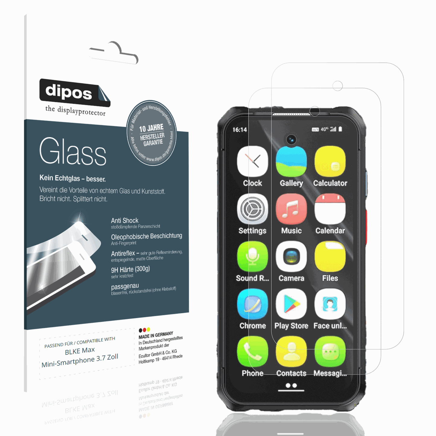 Matte Displayschutzfolie von dipos passend für BLKE Max Mini-Smartphone 3.7 Zoll, 9H kratzfest und blasenfrei montiert