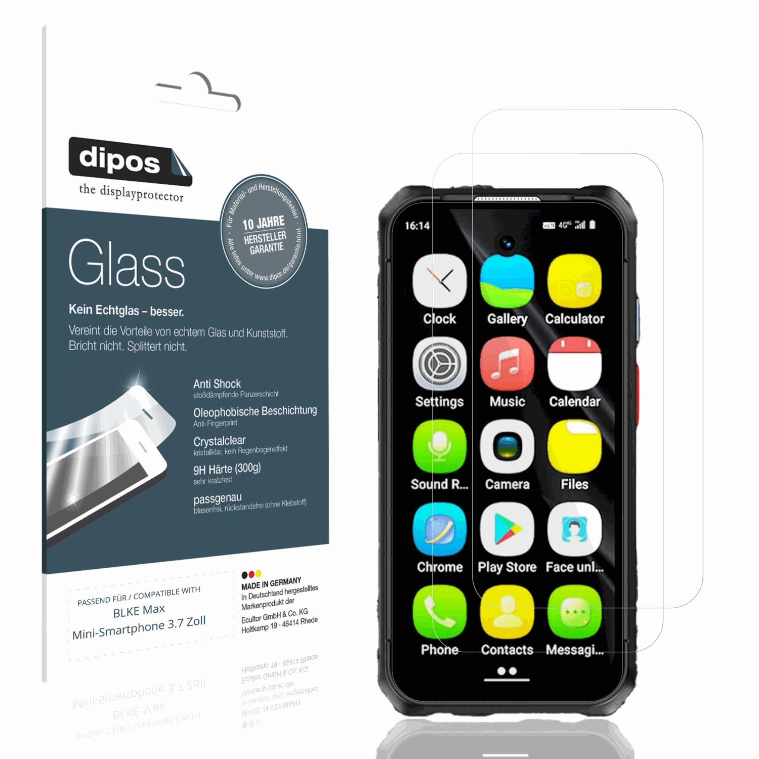 Klare Displayschutzfolie von dipos passend für BLKE Max Mini-Smartphone 3.7 Zoll, 9H kratzfest und blasenfrei montiert