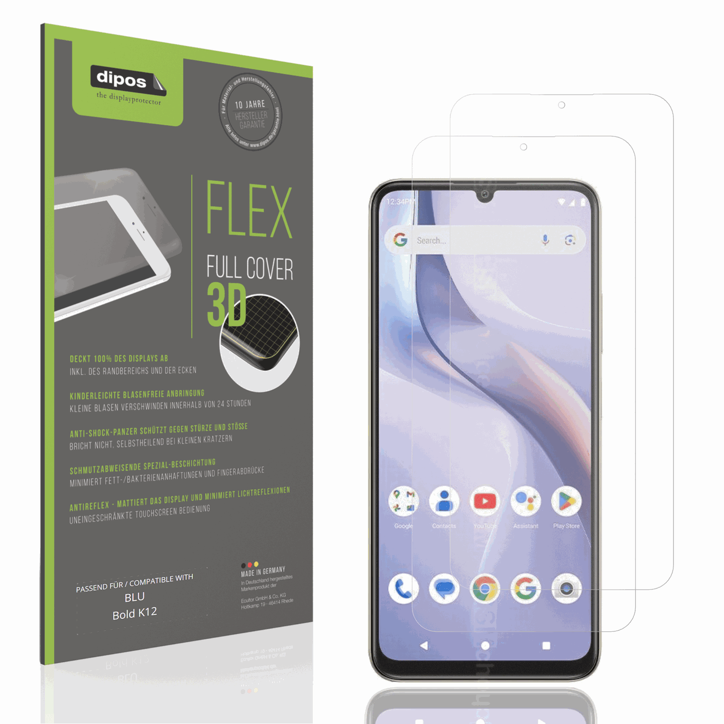 Matte Displayschutzfolie von dipos passend für BLU Bold K12, 100% Displayabdeckung und blasenfreie Montage