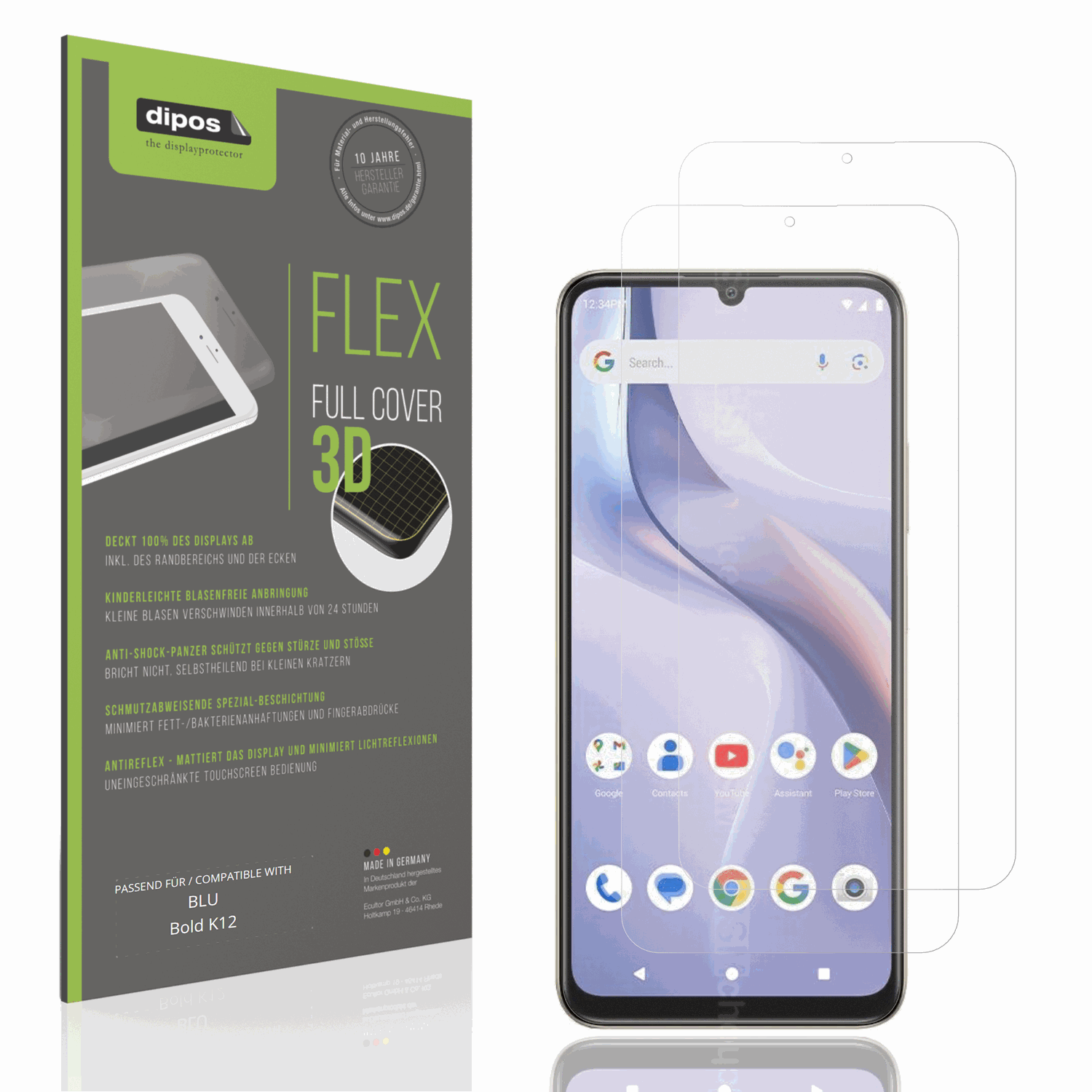 Matte Displayschutzfolie von dipos passend für BLU Bold K12, 100% Displayabdeckung und blasenfreie Montage