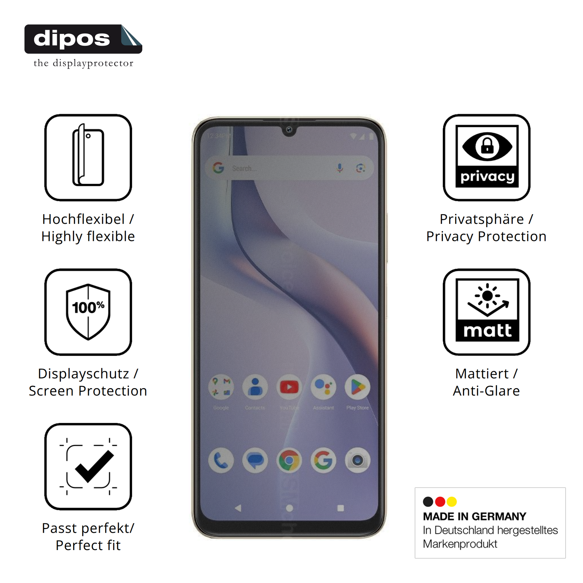 Flexible TPU-Folie passend zugeschnitten für BLU Bold K12, mit Privatsphäre-Schutz durch Sichtschutz-Folie