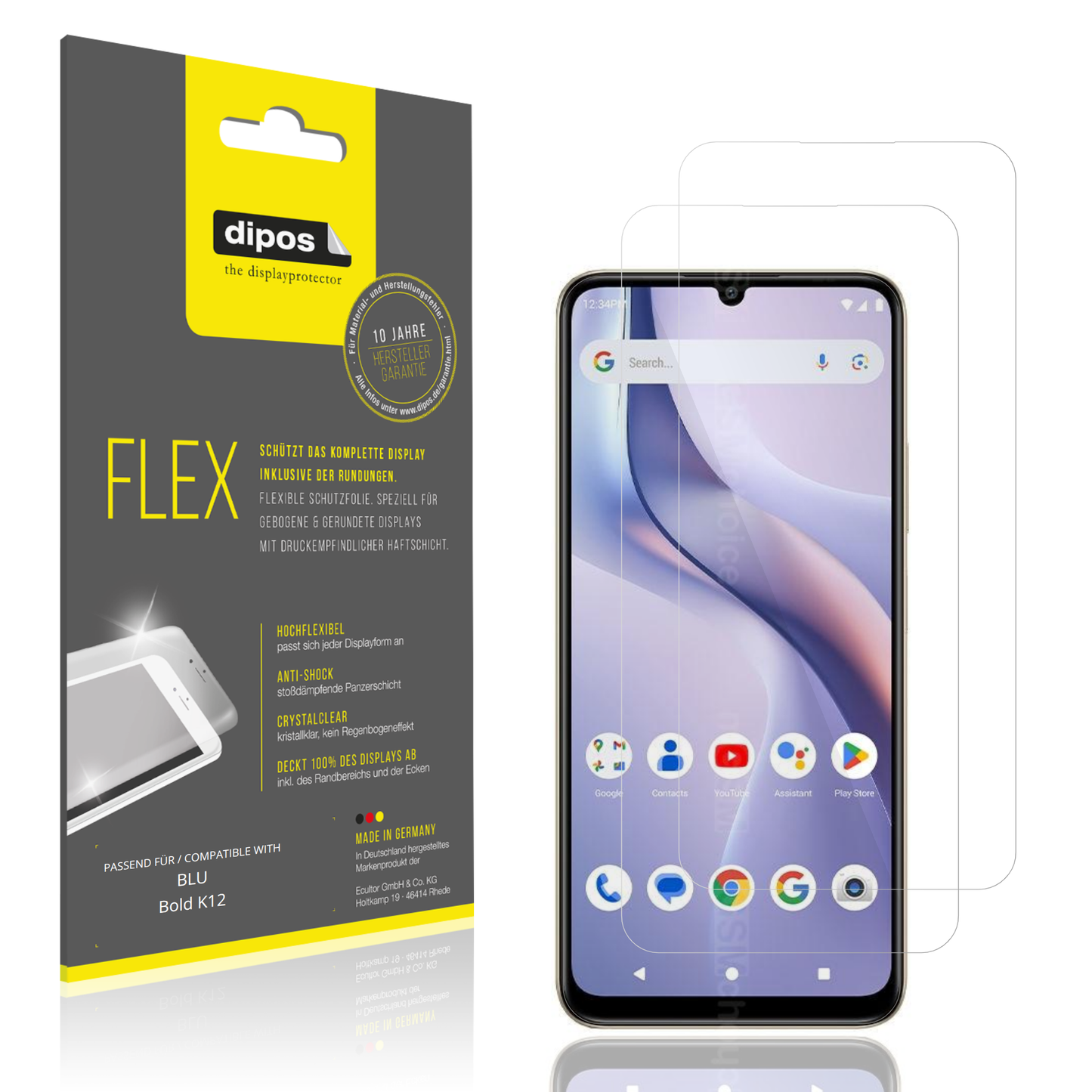 Klare Displayschutzfolie von dipos passend für BLU Bold K12, 100% Displayabdeckung und blasenfreie Montage
