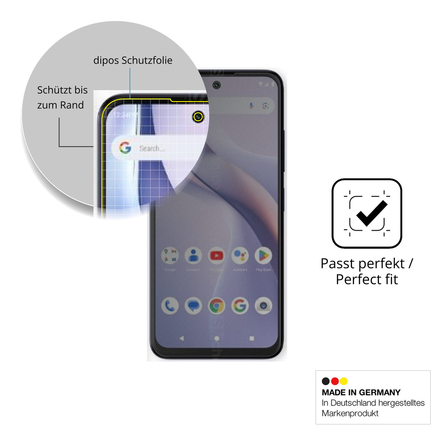 Schutz gegen Kratzer auf dem BLU Bold K22 Glas durch Schlüssel, Stöße gegen die Tischkante oder Stürze