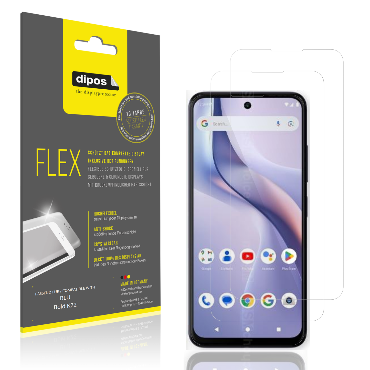 Klare Displayschutzfolie von dipos passend für BLU Bold K22, 100% Displayabdeckung und blasenfreie Montage