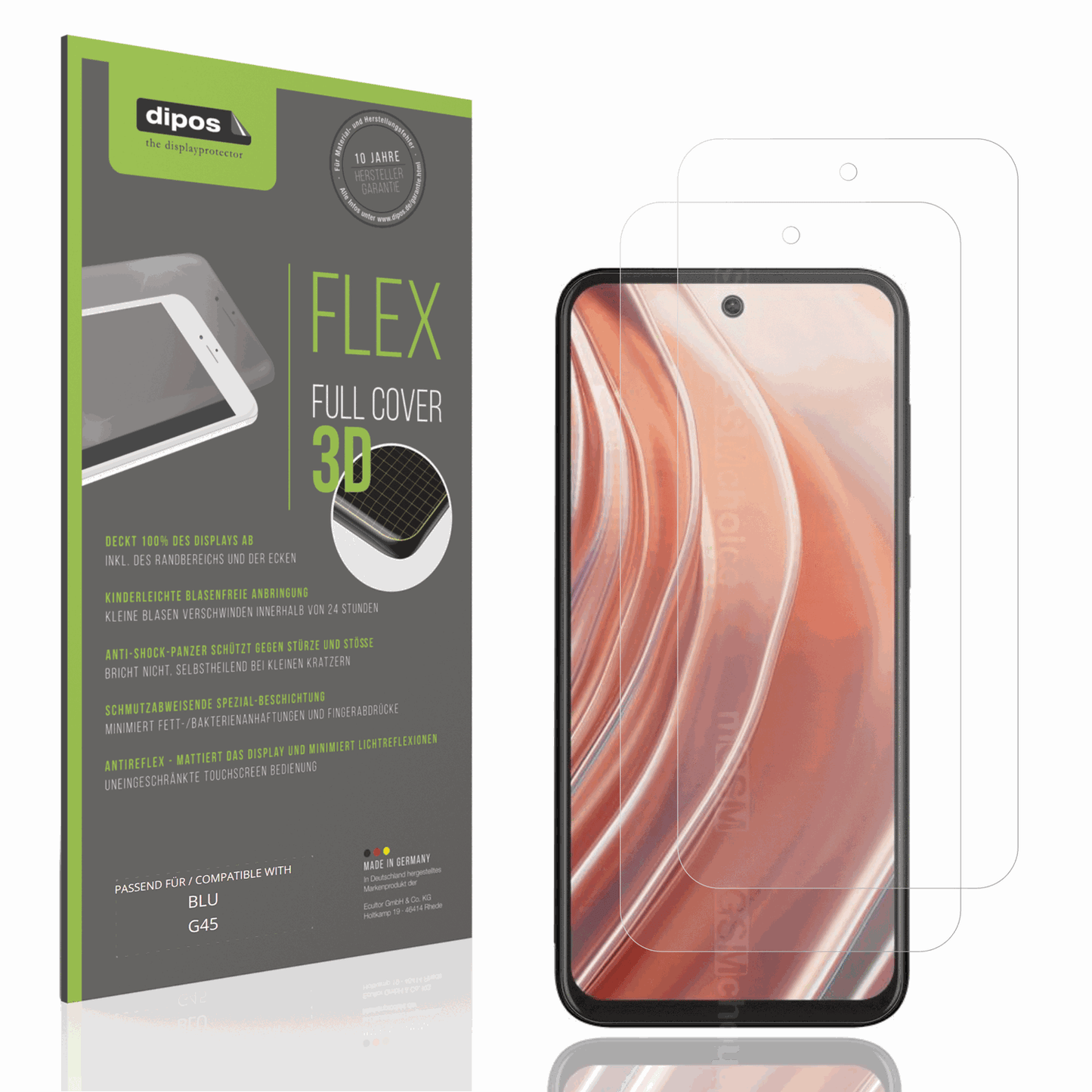 Matte Displayschutzfolie von dipos passend für BLU G45, 100% Displayabdeckung und blasenfreie Montage