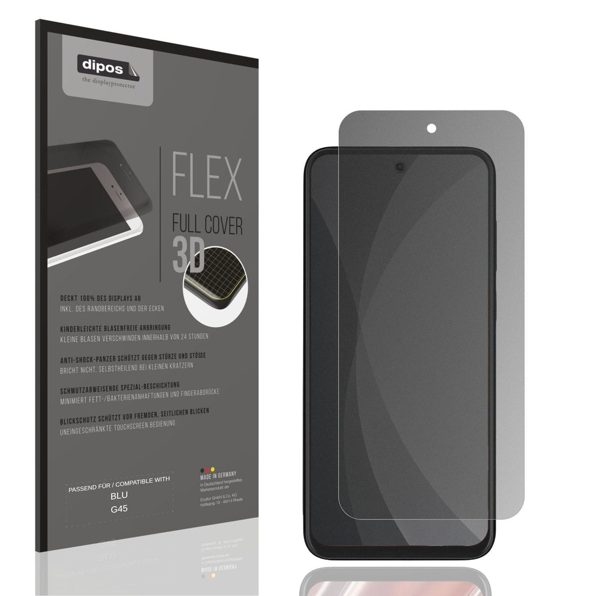 Blickschutzfolie von dipos passend für BLU G45, 100% Displayabdeckung und blasenfreie Montage
