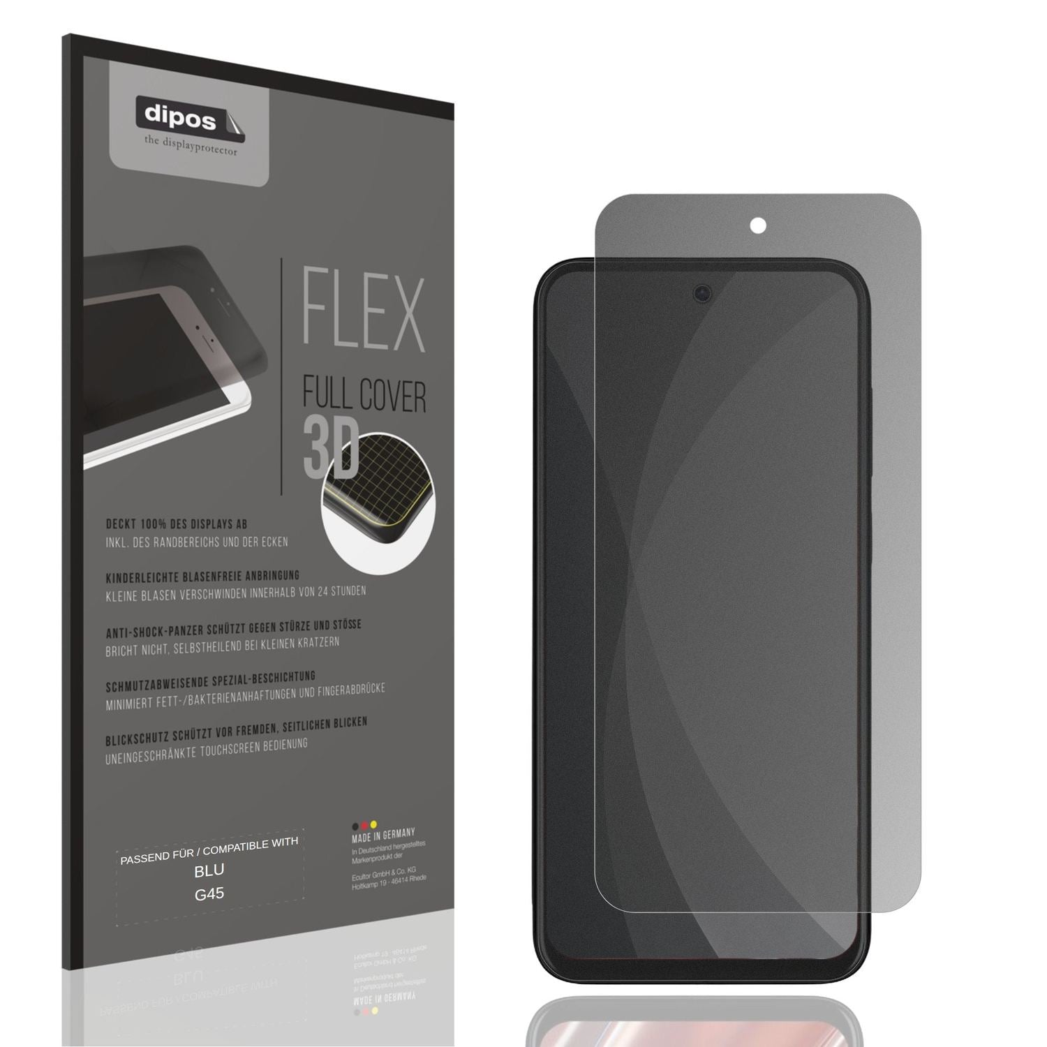 Blickschutzfolie von dipos passend für BLU G45, 100% Displayabdeckung und blasenfreie Montage