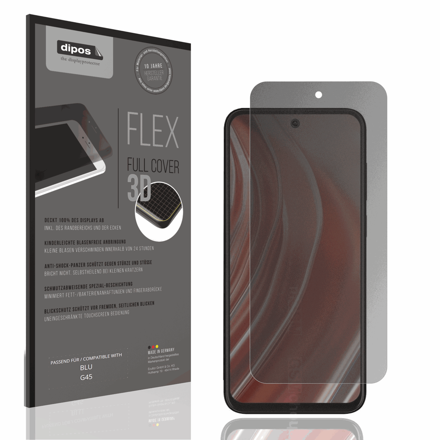 Blickschutzfolie von dipos passend für BLU G45, 100% Displayabdeckung und blasenfreie Montage