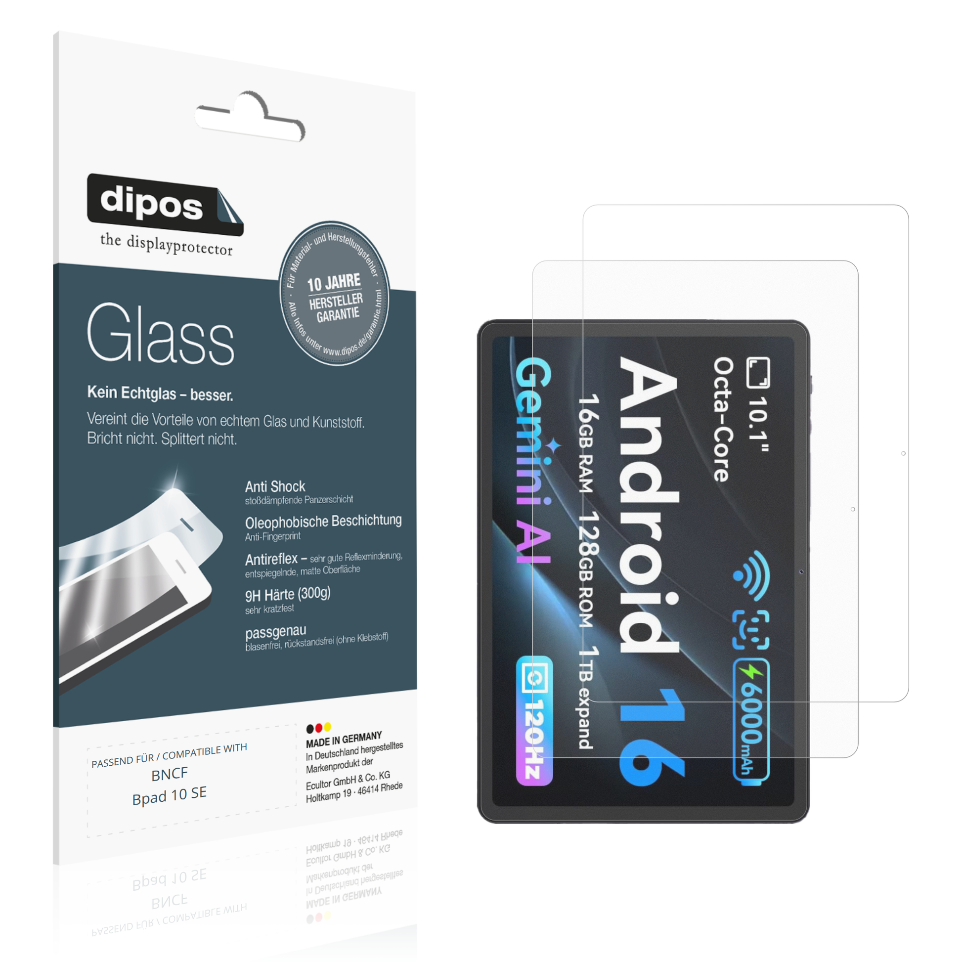 Matte Displayschutzfolie von dipos passend für BNCF Bpad 10 SE, 9H kratzfest und blasenfrei montiert