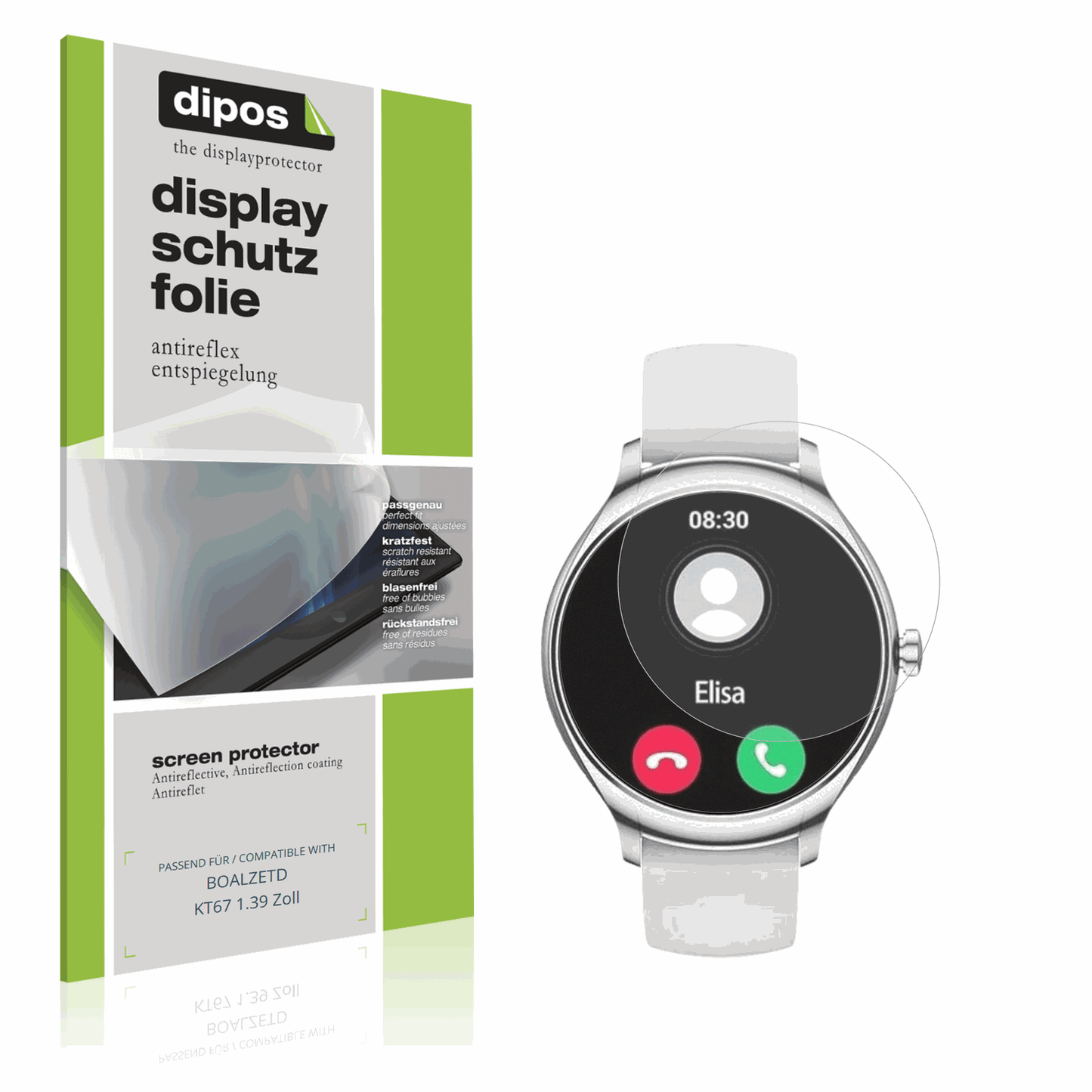 Matte Displayschutzfolie von dipos passend für BOALZETD KT67 1.39 Zoll, präziser Zuschnitt und blasenfrei montiert