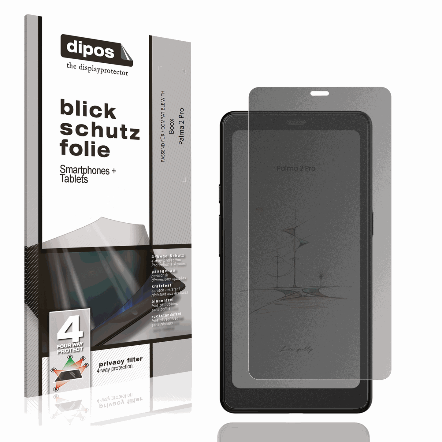 Blickschutzfolie von dipos passend für booxpalma 2 pro, präziser Zuschnitt und blasenfrei montiert