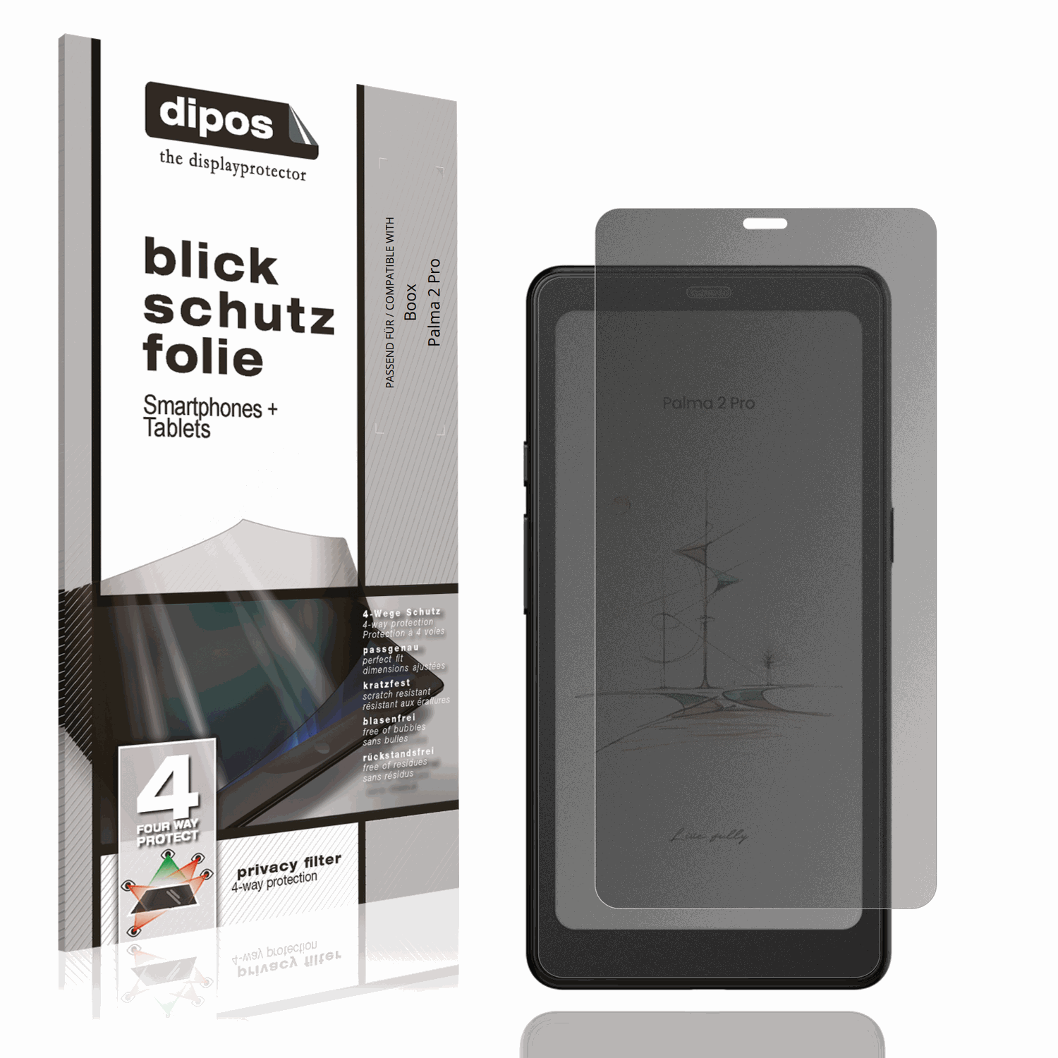 Blickschutzfolie von dipos passend für booxpalma 2 pro, präziser Zuschnitt und blasenfrei montiert