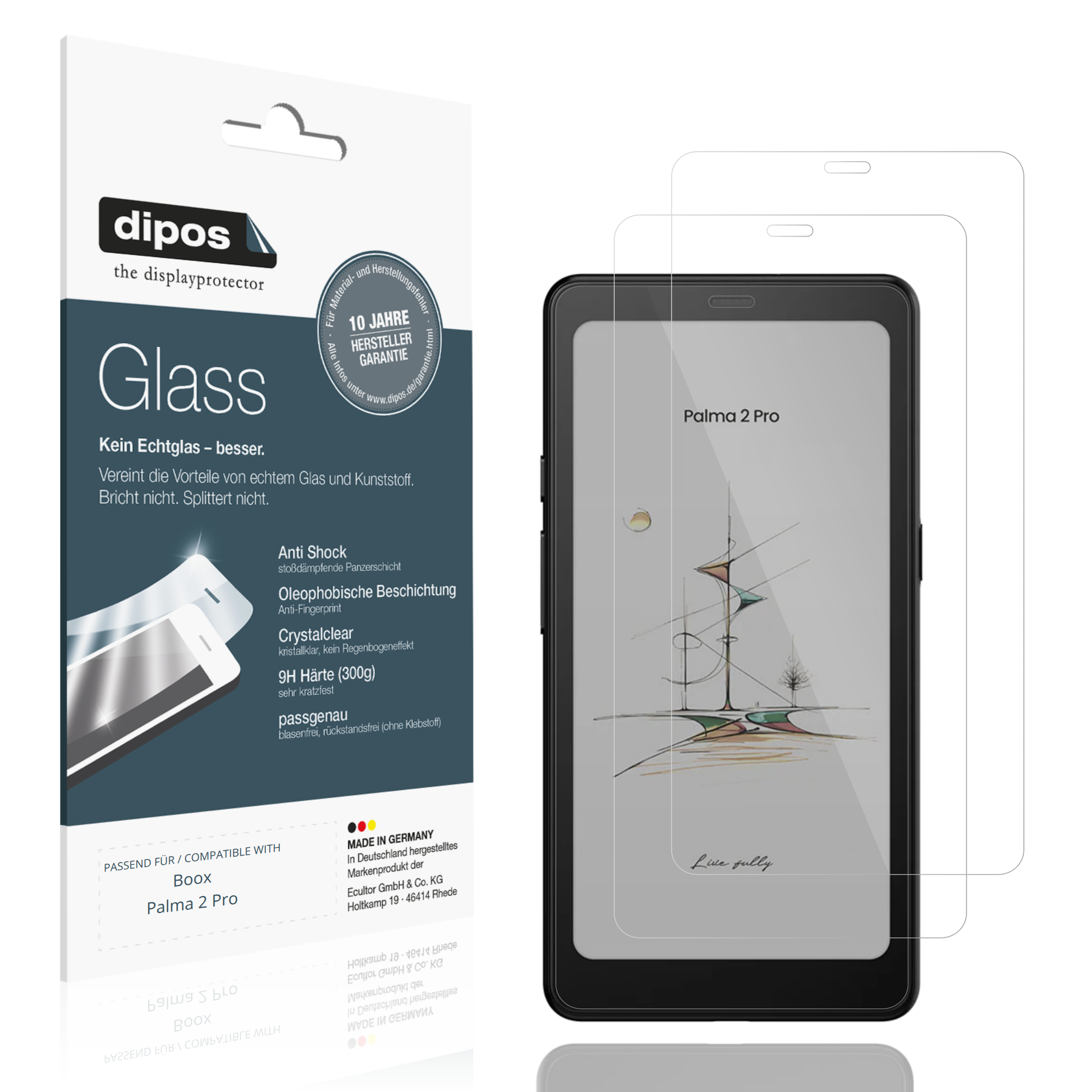 Klare Displayschutzfolie von dipos passend für booxpalma 2 pro, 9H kratzfest und blasenfrei montiert
