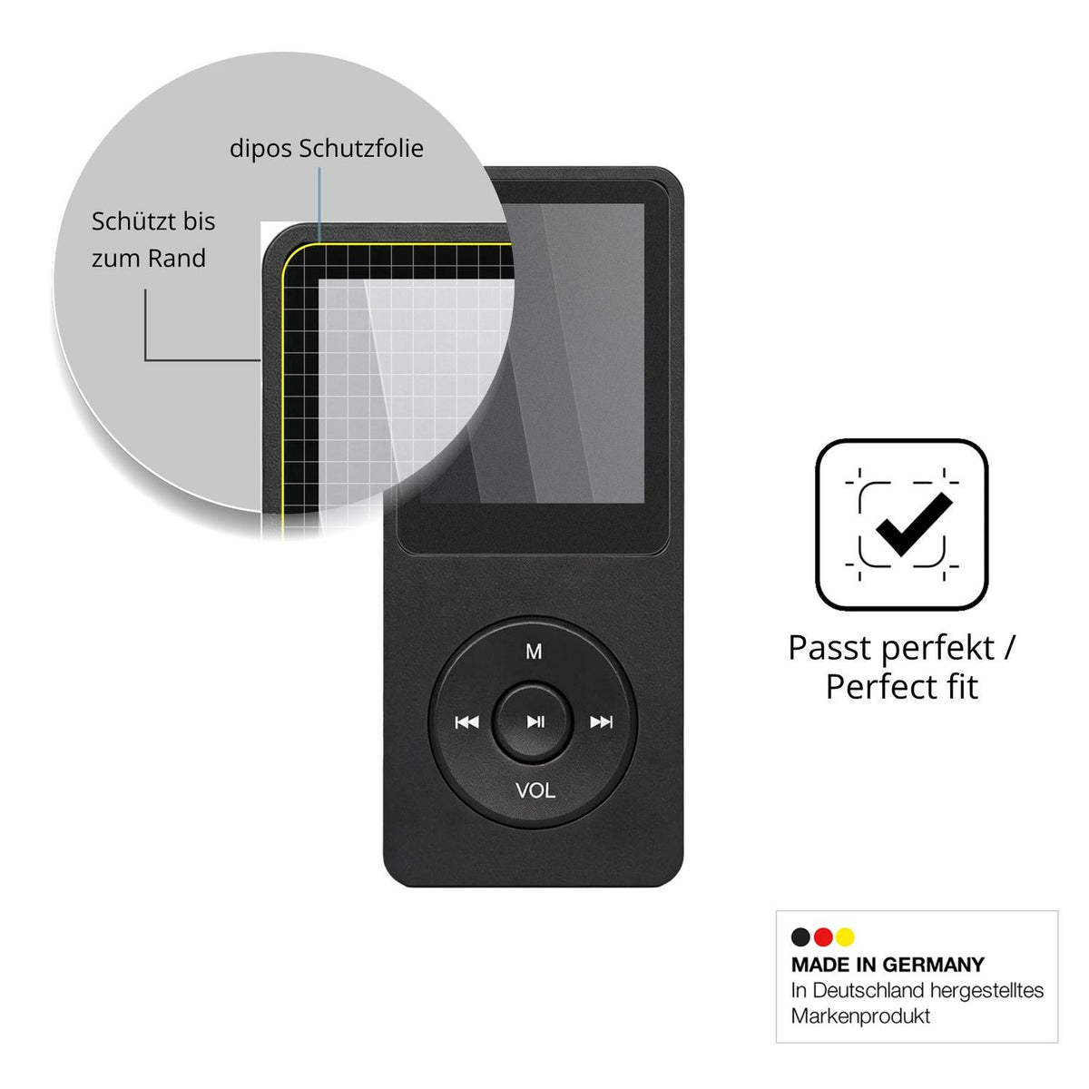 Screen Protector for BORDEAG RT001 MP3-Player Privacy Filter 4-Way Protection 