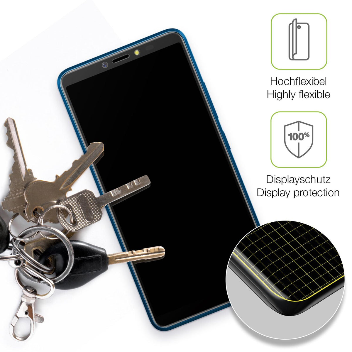 dipos Displayschutz für BQ 6030G Practic, transparente Oberfläche, perfekte Passform auch für die Rundungen