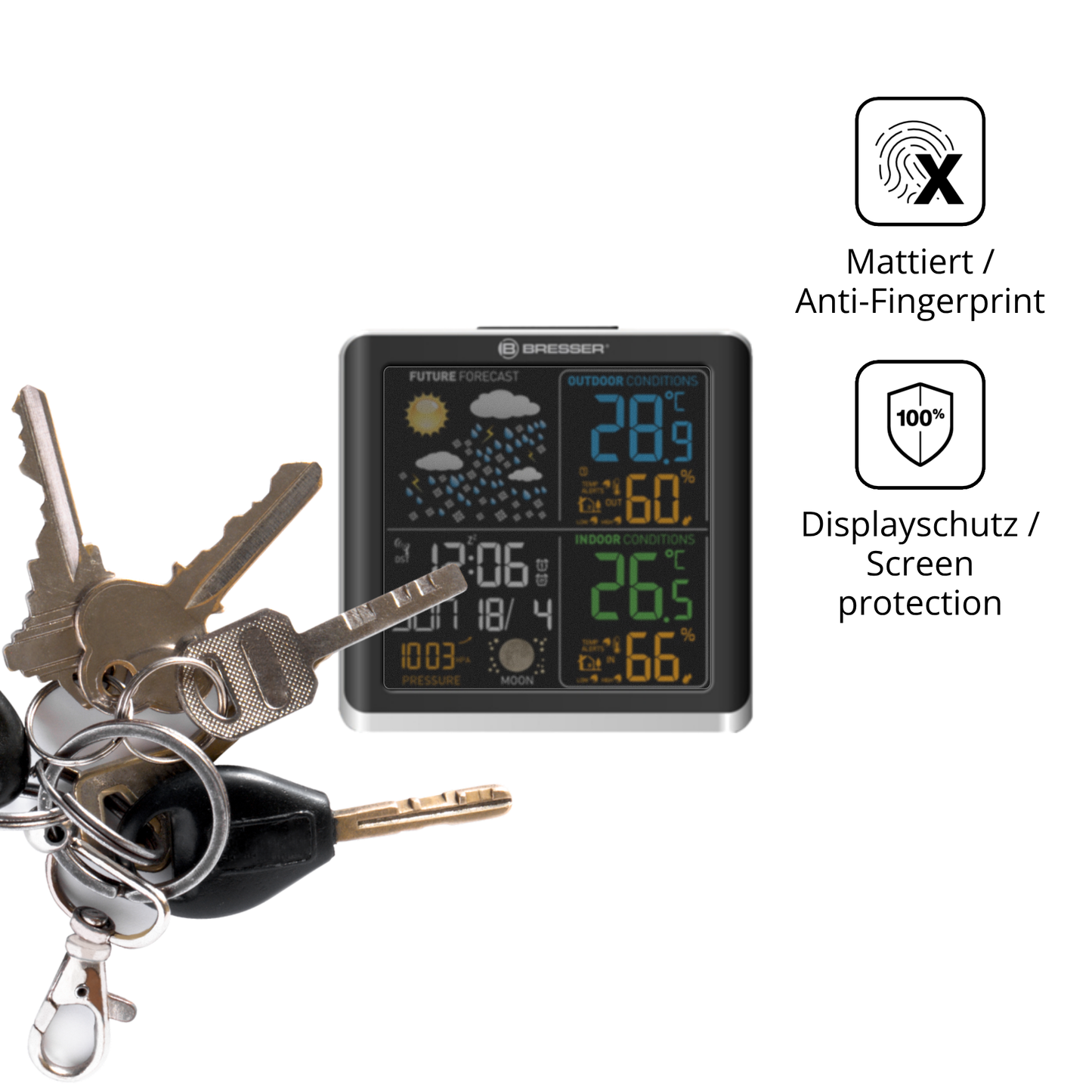 dipos Displayschutz für Bresser ClimaTemp Digital, mattierte Oberfläche, Blickschutzfilter und perfekter Passform