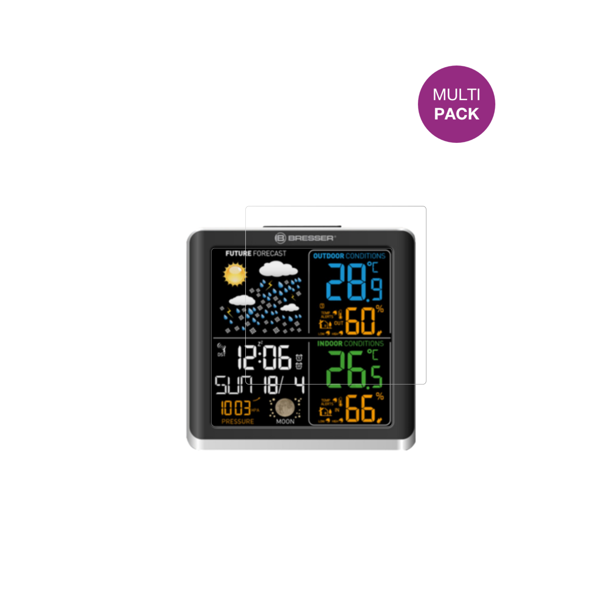 BresserClimaTemp Digital mit aufgebrachter dipos Displayschutzfolie, glasklare Darstellung ohne Einschränkungen