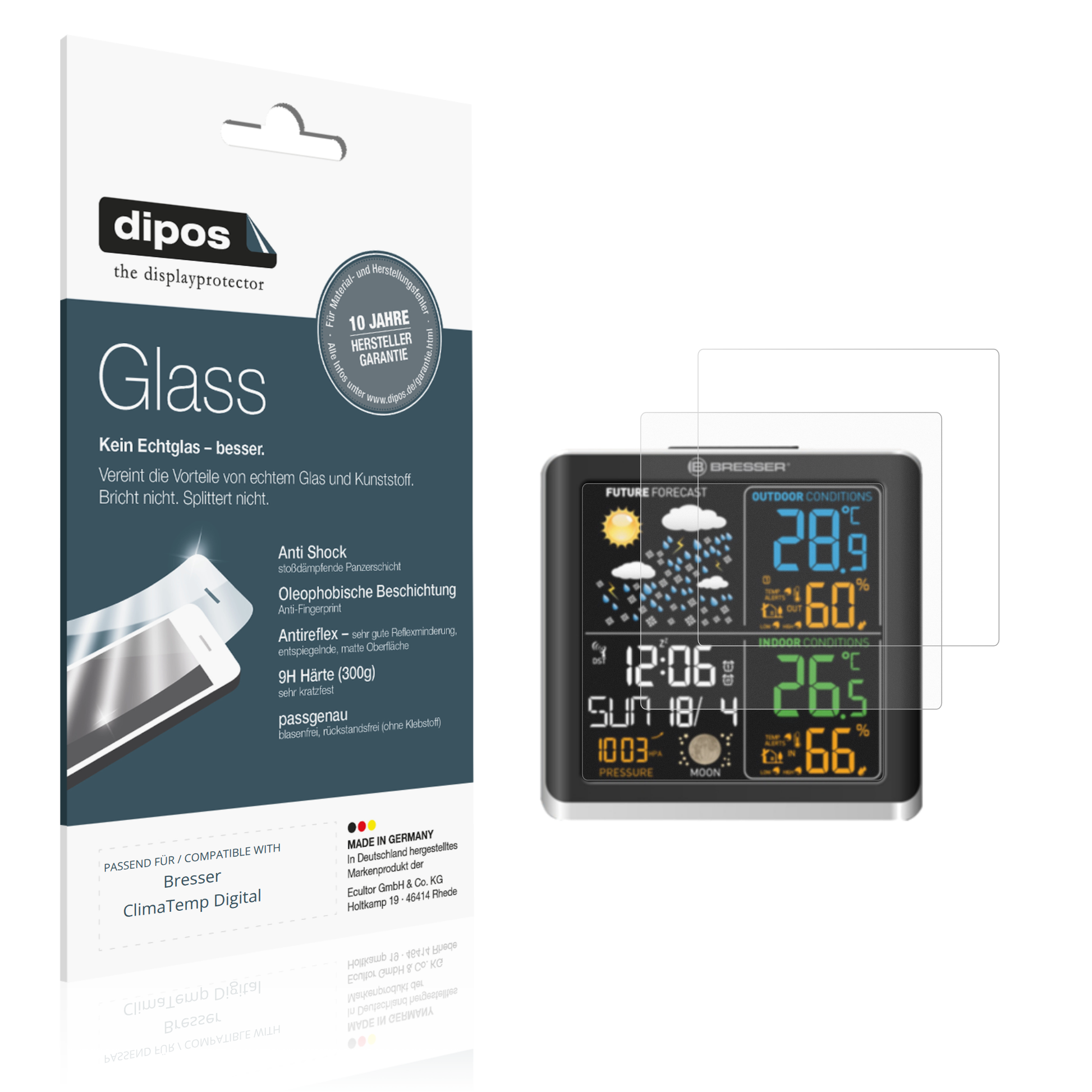 Matte Displayschutzfolie von dipos passend für Bresser ClimaTemp Digital, 9H kratzfest und blasenfrei montiert