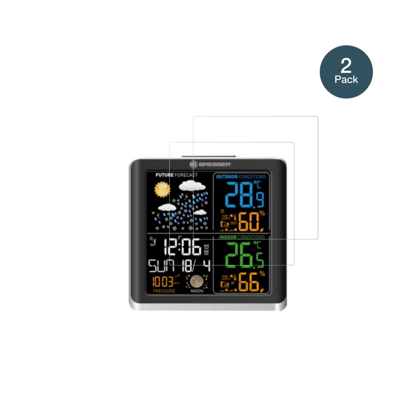 BresserClimaTemp Digital mit aufgebrachter dipos Flex Schutzfolie, glasklare Darstellung ohne Einschränkungen