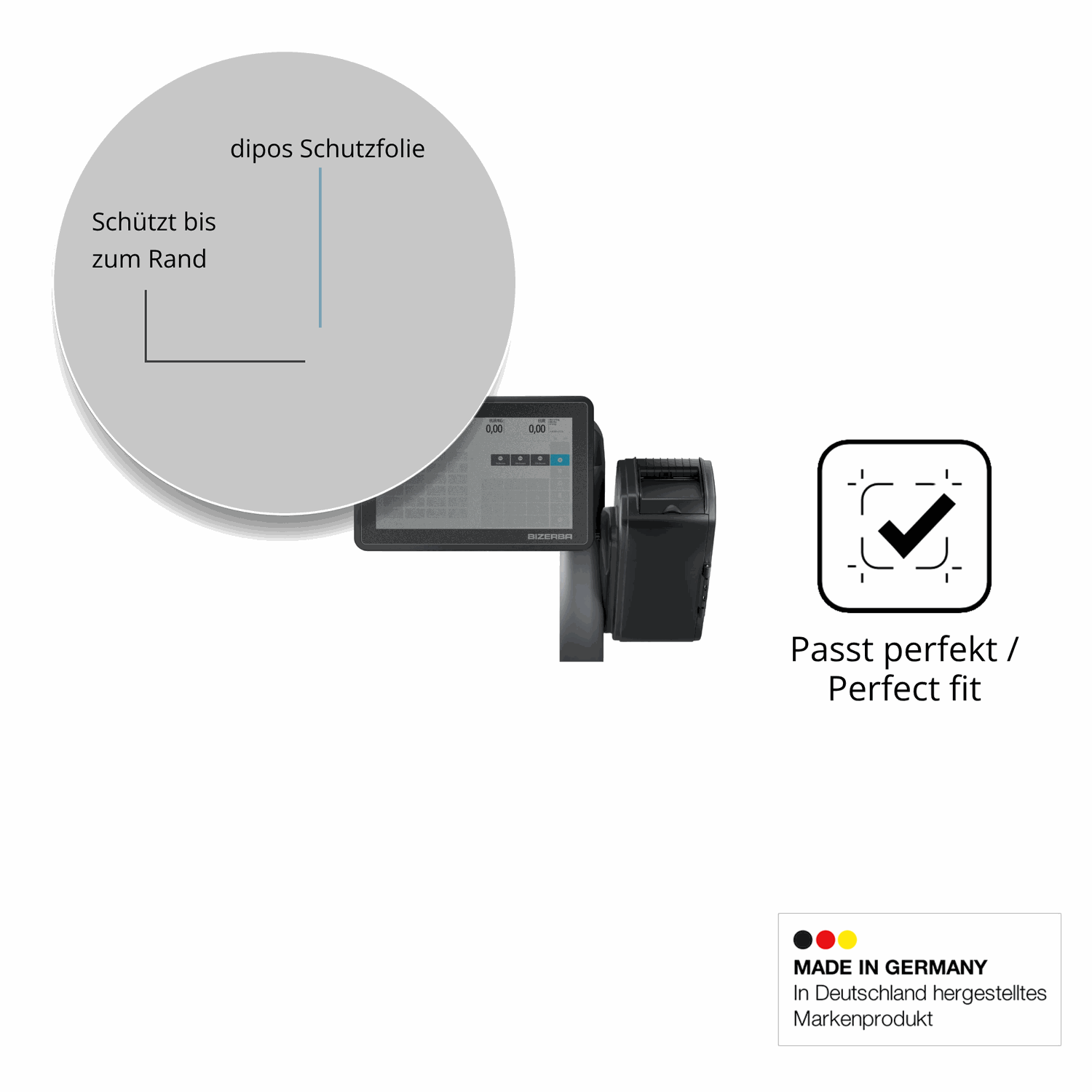 Schutz gegen Kratzer auf dem Bizerba Q1 pro 800 12.1 Zoll Glas durch Schlüssel oder Ähnliches