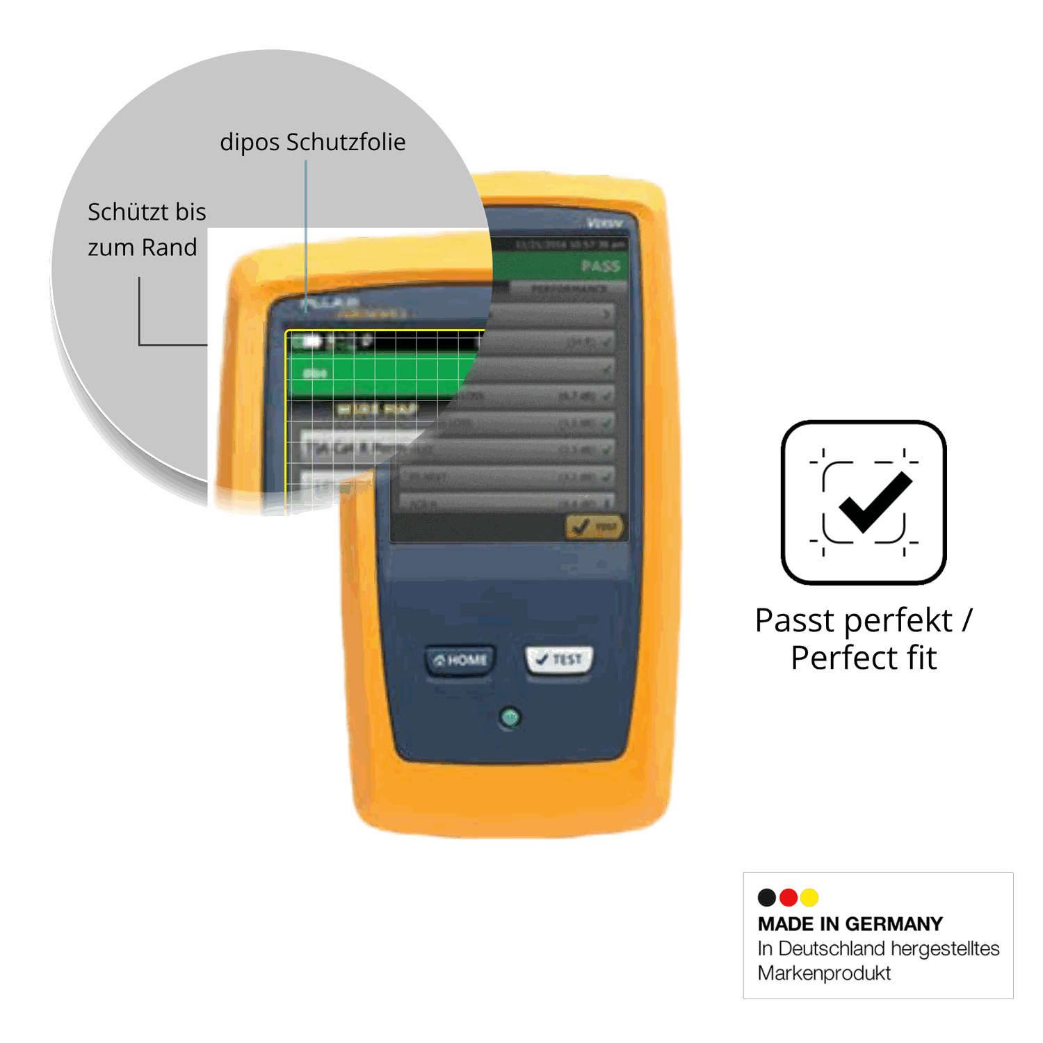 Schutz gegen Kratzer auf dem Fluke DSX8000 Glas durch Schlüssel oder Ähnliches