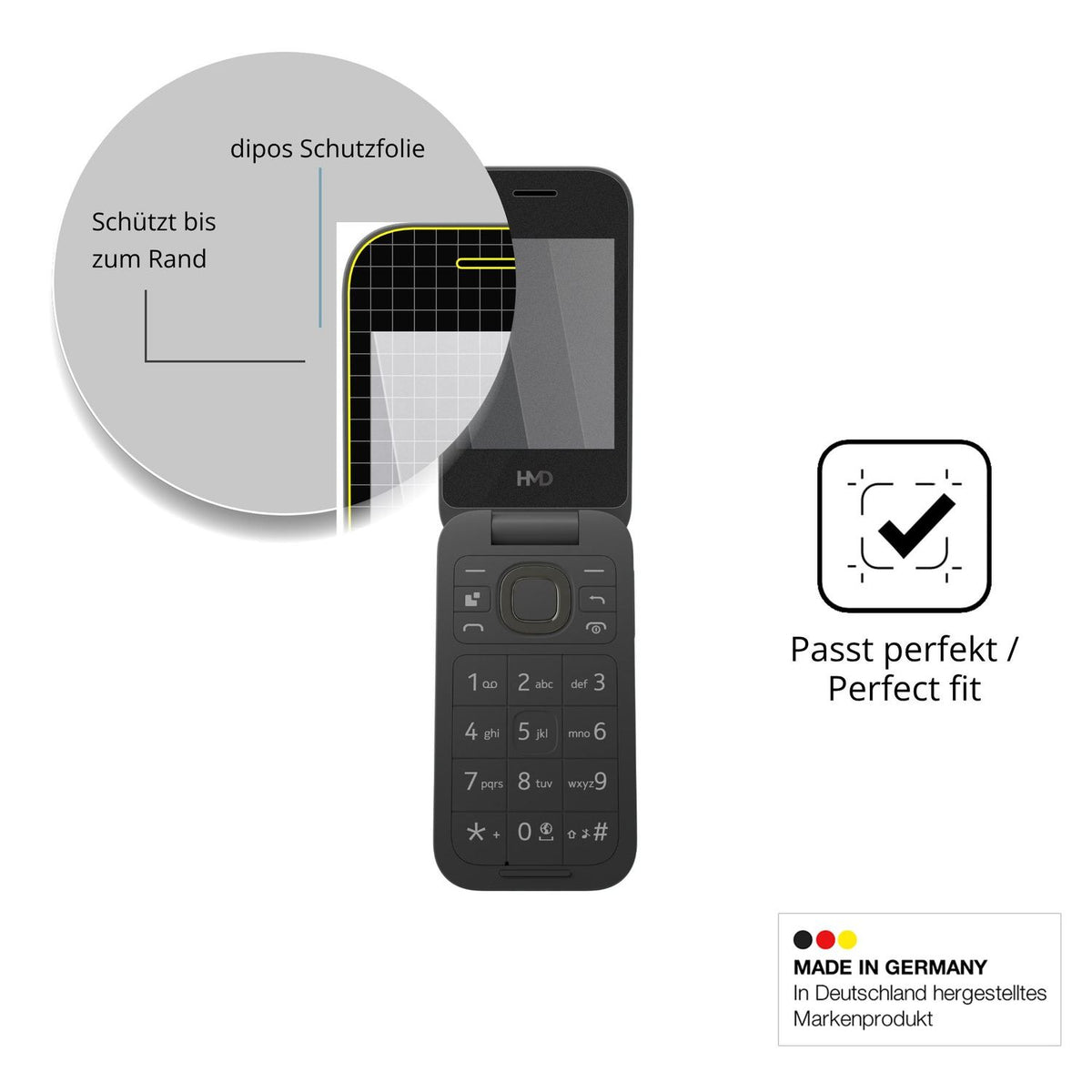 Schutz gegen Kratzer auf dem HMD 2660 Flip 4G Glas durch Schlüssel oder Ähnliches