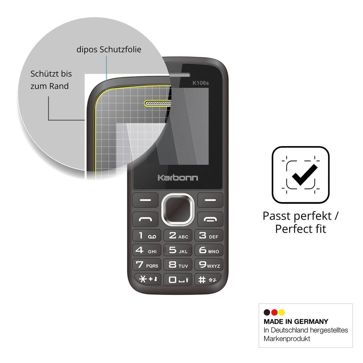 Schutz gegen Kratzer auf dem Karbonn K106s Glas durch Schlüssel oder Ähnliches