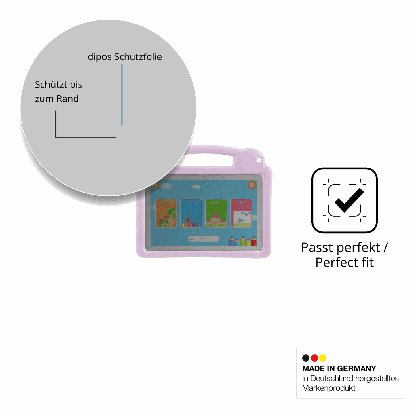 Schutz gegen Kratzer auf dem LETGOSPT Kids Tablet 10.1 Glas durch Schlüssel oder Ähnliches
