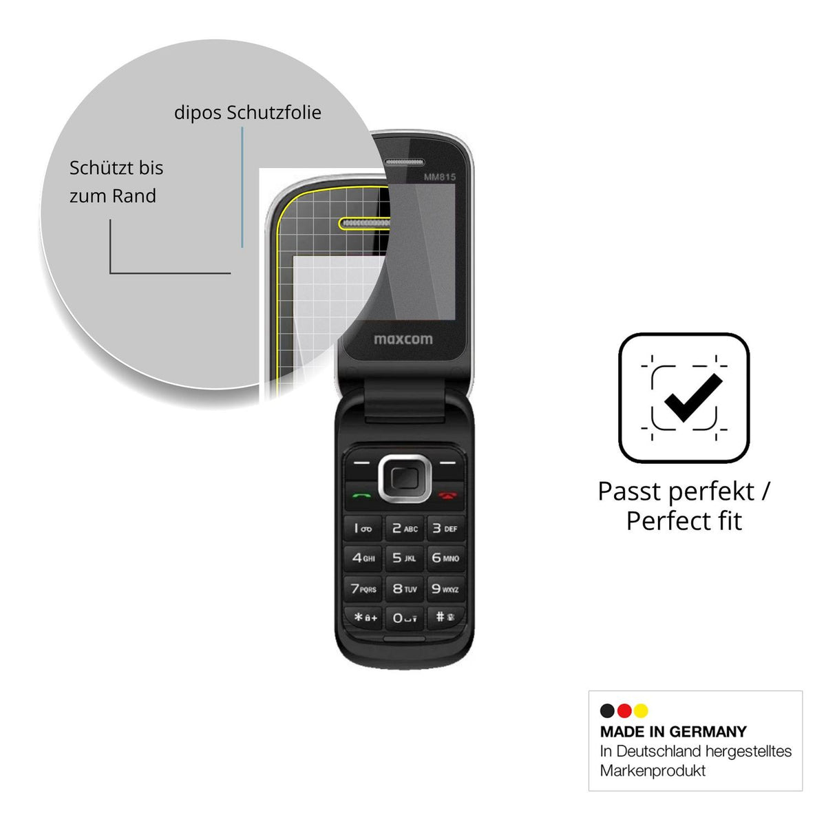 Schutz gegen Kratzer auf dem MaxCom Comfort MM815 Glas durch Schlüssel oder Ähnliches