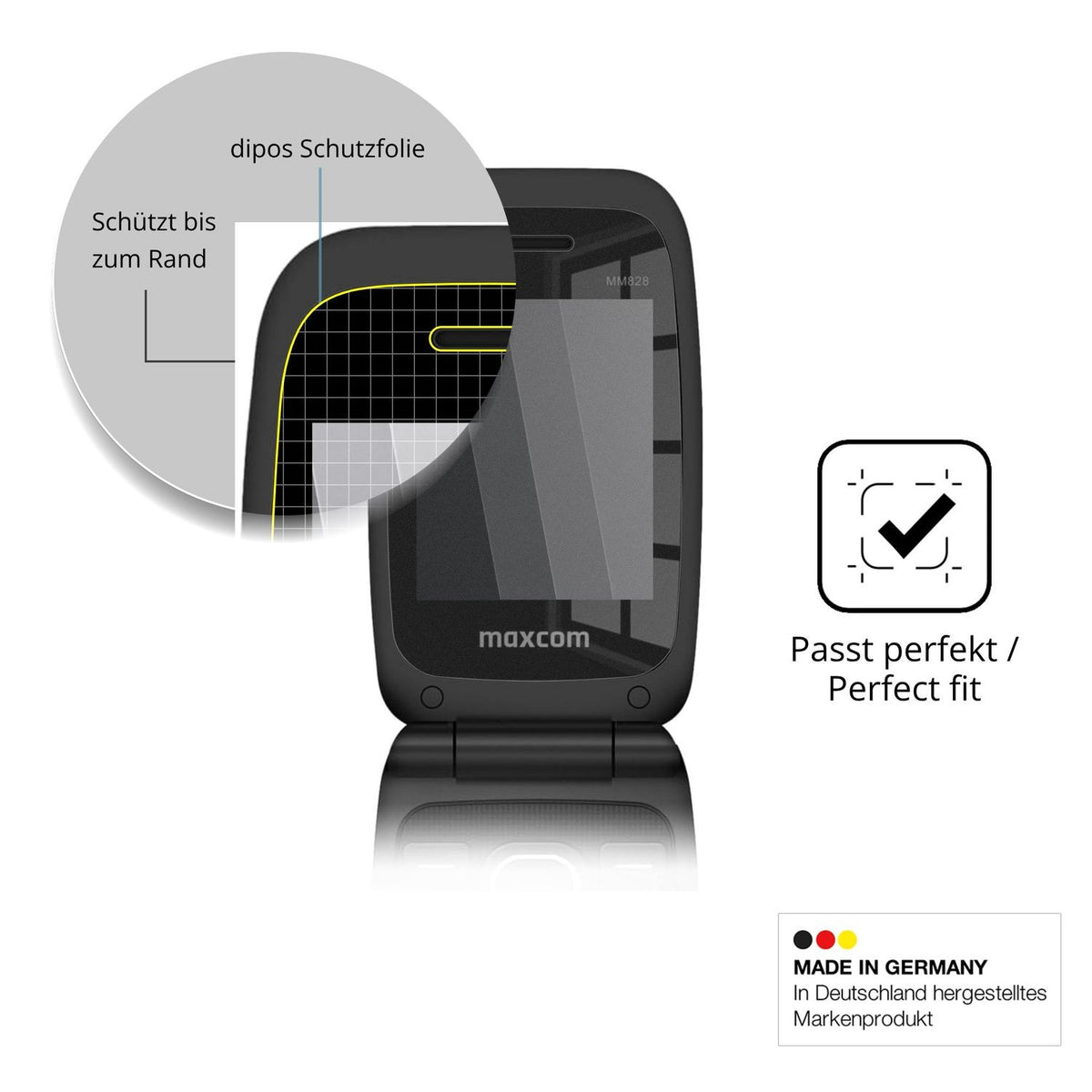 Schutz gegen Kratzer auf dem Maxcom MM828 Innenseite Glas durch Schlüssel oder Ähnliches