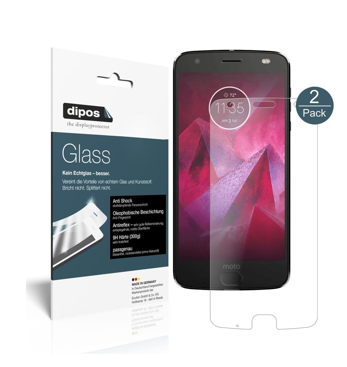 2x Screen Protector for Lenovo Moto Z2 Play matte Flexible Glass 9H dipos