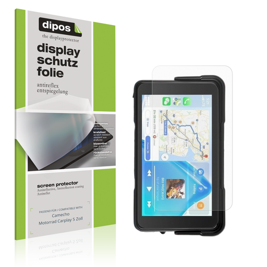 Matte Displayschutzfolie von dipos passend für camechomotorrad carplay 5 zoll, präziser Zuschnitt und blasenfrei montiert