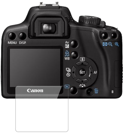 CanonEOS 1000D mit aufgebrachter dipos Flex Schutzfolie, glasklare Darstellung ohne Einschränkungen