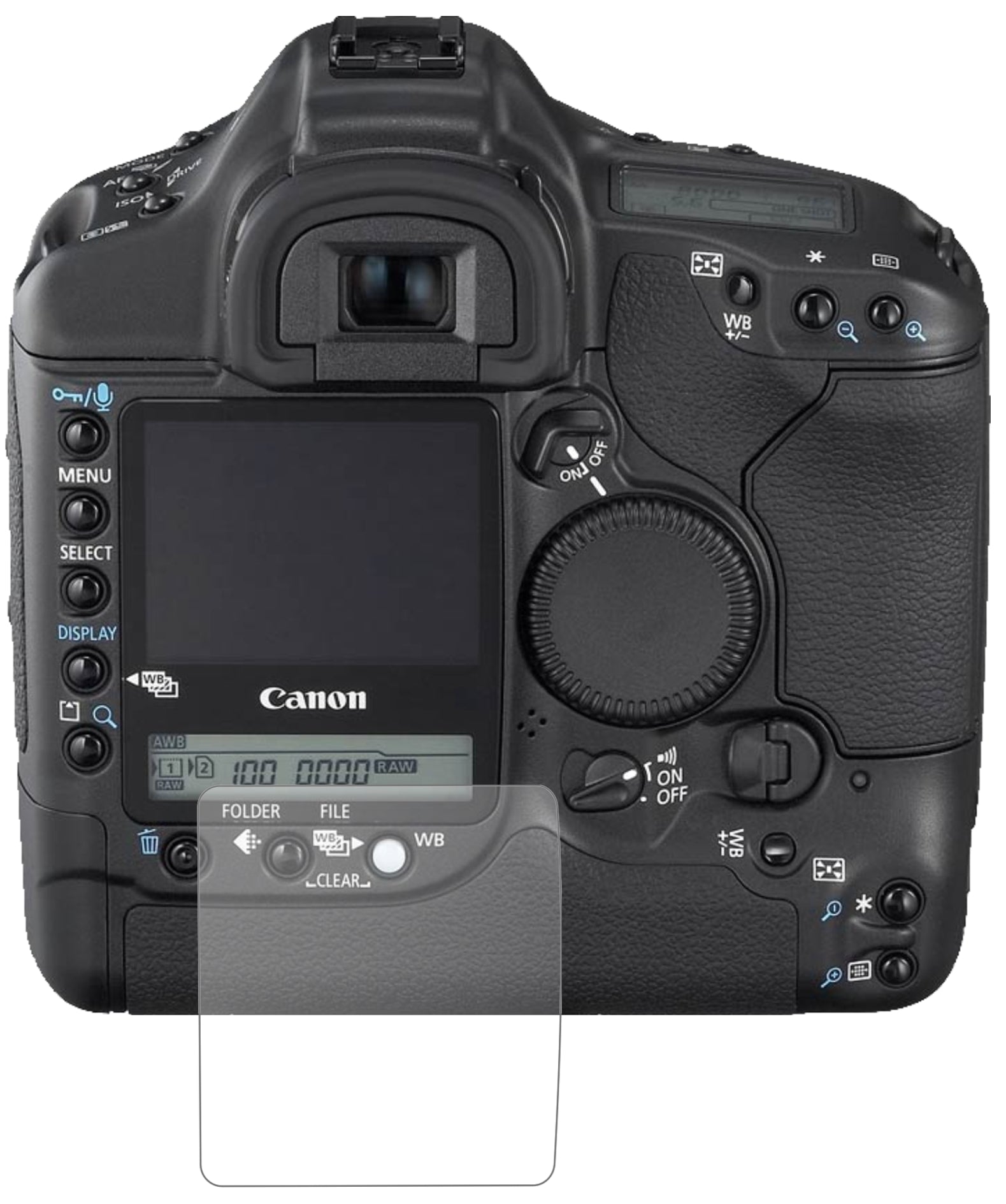 CanonEos 1DS Mark III mit aufgebrachter dipos Panzerfolie, die lästige Fingerabdrücke minimiert