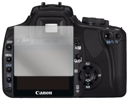 CanonEOS 400D mit aufgebrachter dipos Displayschutzfolie, glasklare Darstellung ohne Einschränkungen
