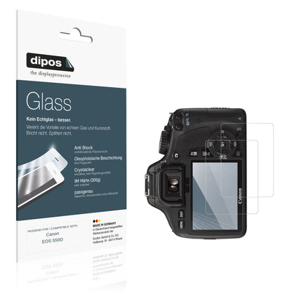 Klare Displayschutzfolie von dipos passend für Canon EOS 550D, 9H kratzfest und blasenfrei montiert