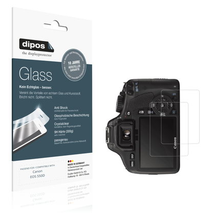 Klare Displayschutzfolie von dipos passend für Canon EOS 550D, 9H kratzfest und blasenfrei montiert