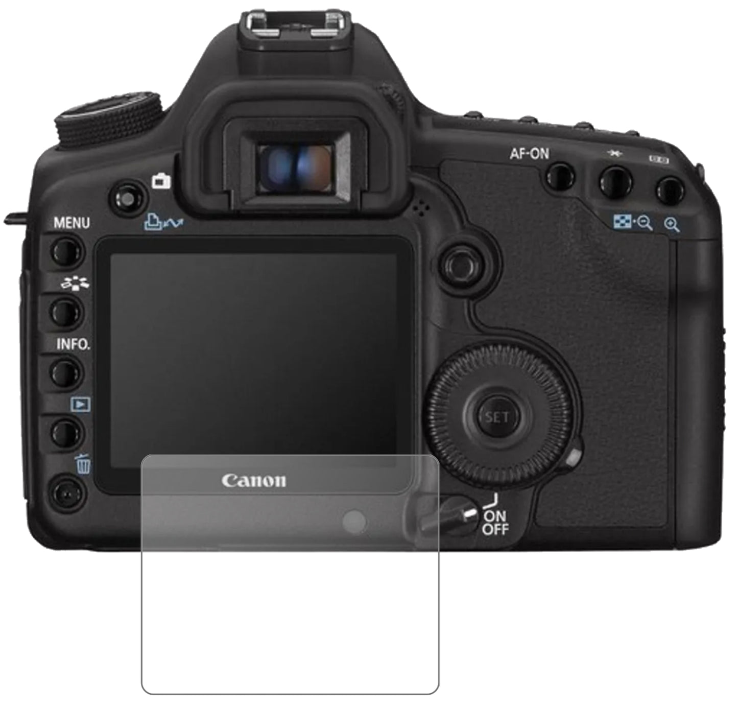 CanonEos 5D Mark II mit aufgebrachter dipos Panzerfolie, die lästige Fingerabdrücke minimiert