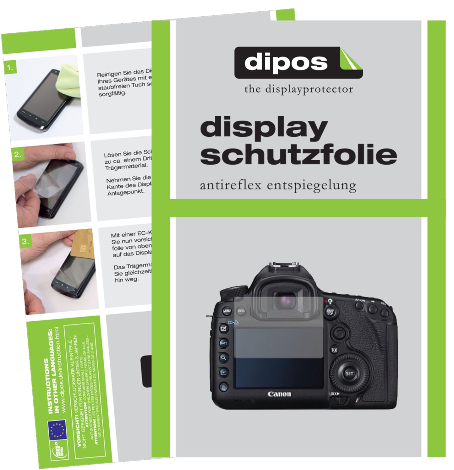 Matte Displayschutzfolie von dipos passend für Canon EOS 5D Mark III, präziser Zuschnitt und blasenfrei montiert