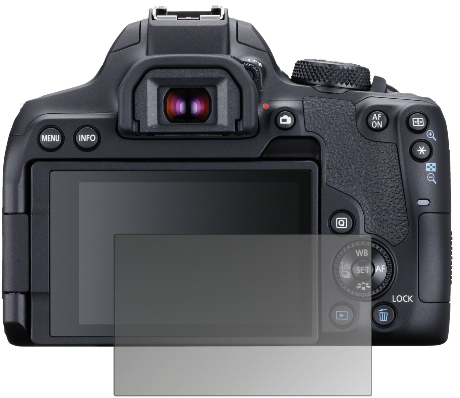Blickschutzfolie von dipos passend für Canon EOS 850D, präziser Zuschnitt und blasenfrei montiert