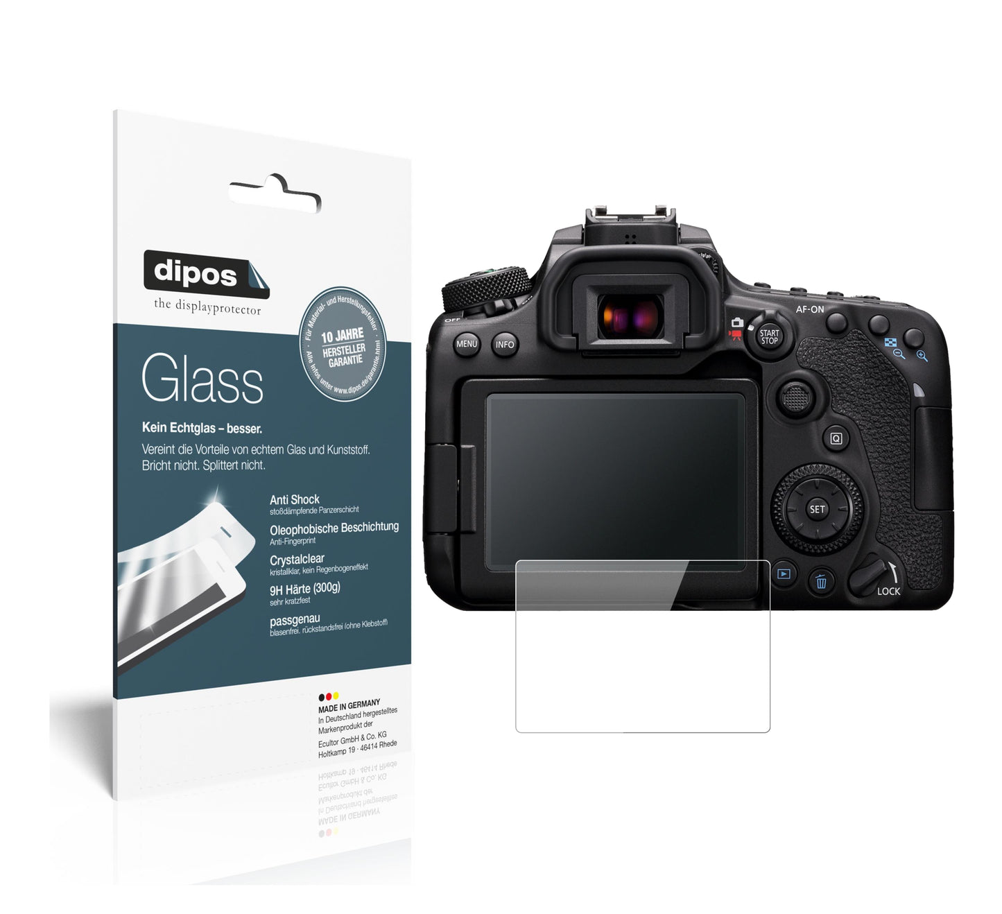 Klare Displayschutzfolie von dipos passend für Canon EOS 90D, 9H kratzfest und blasenfrei montiert