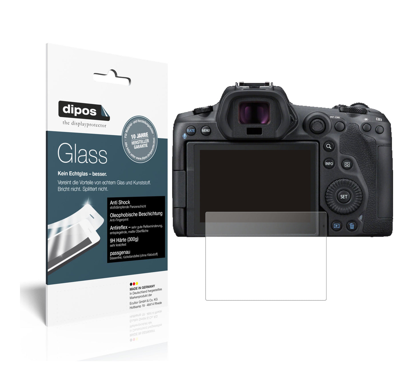 Matte Displayschutzfolie von dipos passend für Canon EOS R5 C, 9H kratzfest und blasenfrei montiert