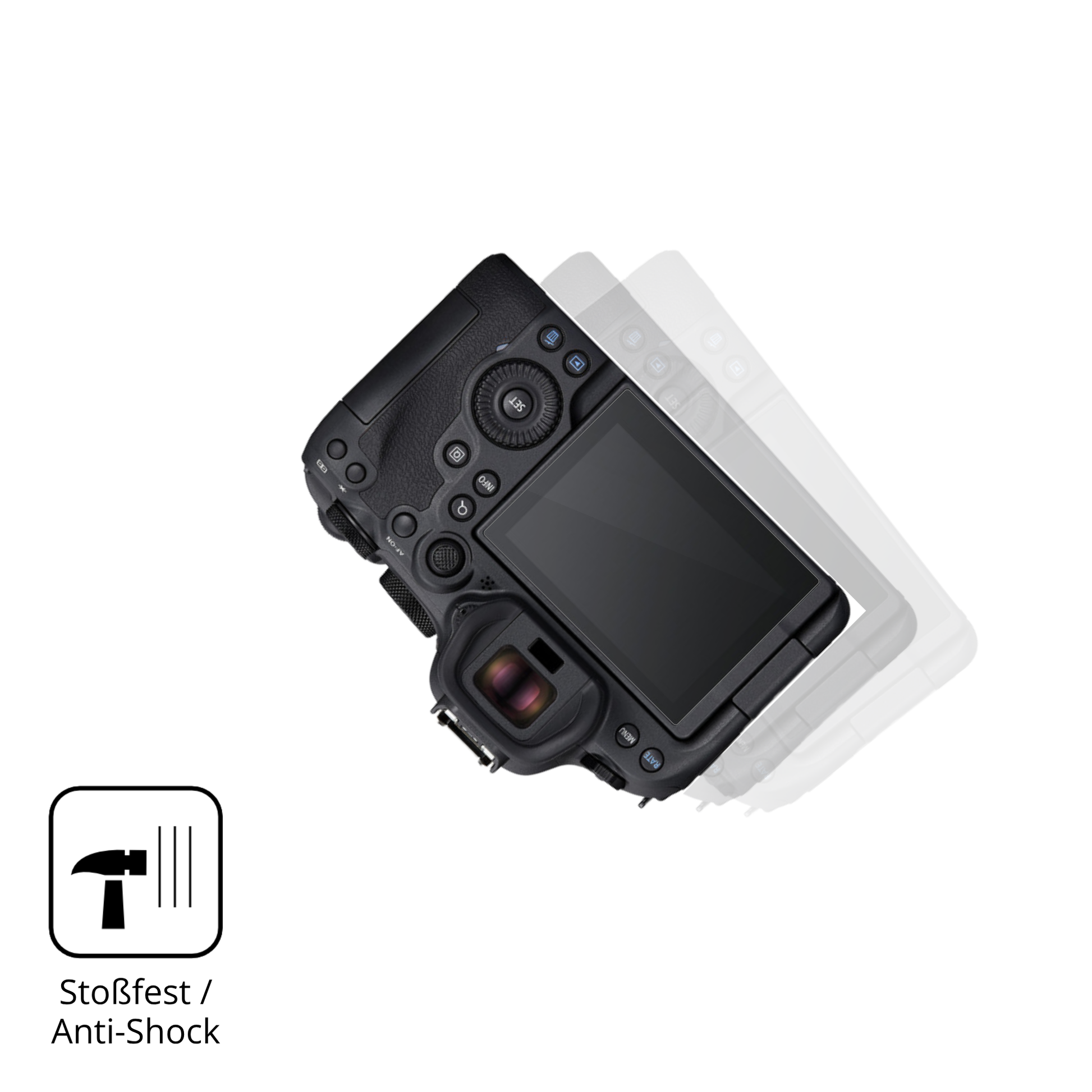 Schutz gegen Kratzer auf dem Canon EOS R6 Mark II Glas durch Schlüssel, Stöße gegen die Tischkante oder Stürze