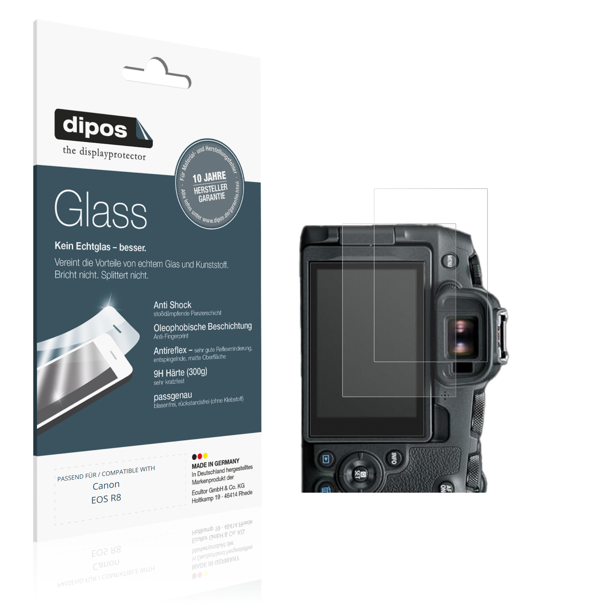 Matte Displayschutzfolie von dipos passend für Canon EOS R8, 9H kratzfest und blasenfrei montiert