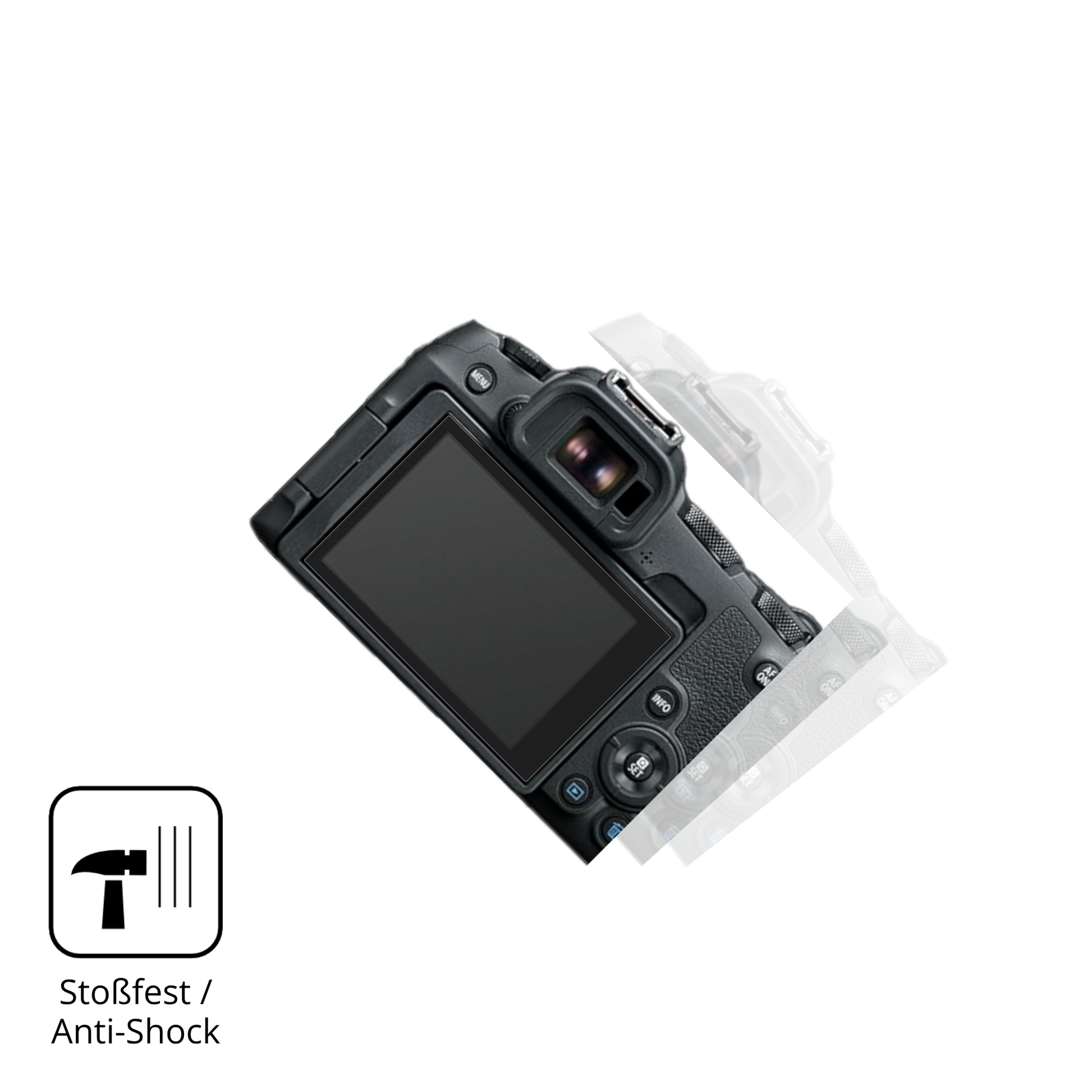 Schutz gegen Kratzer auf dem Canon EOS R8 Glas durch Schlüssel, Stöße gegen die Tischkante oder Stürze